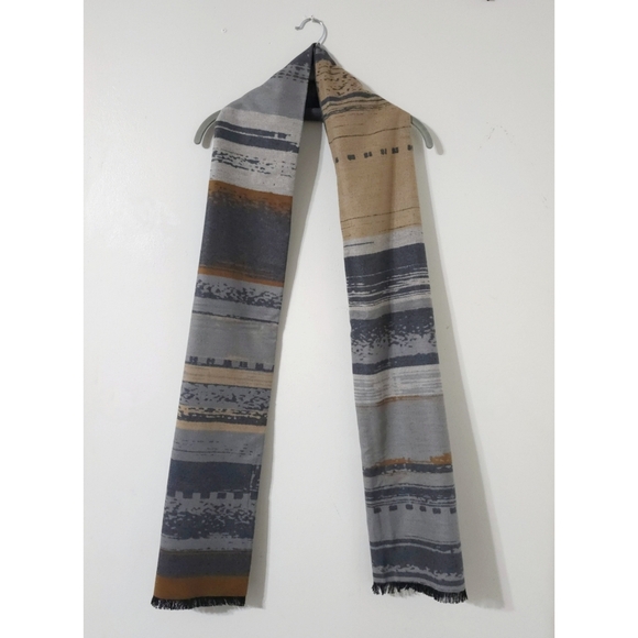 CHELSEY By Josep 100% Brushed Silk Abstract Striped Long Mens Cozy Scarf - Picture 10 of 15